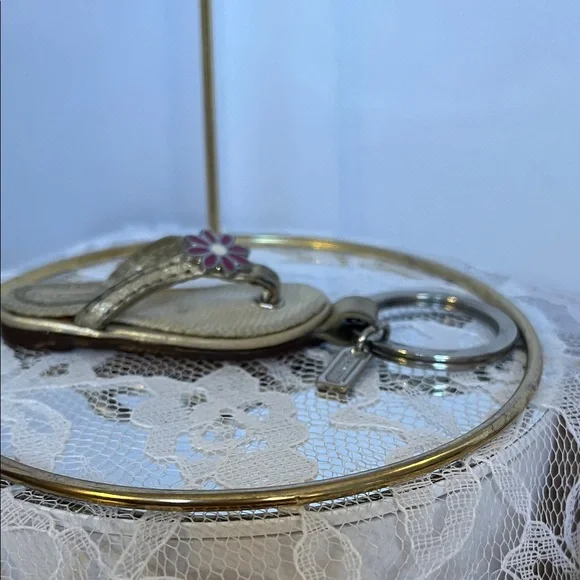 Coach Gold Sandal Keychain with Pink Flower - Picture 7 of 10